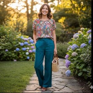 Zara Women's Short Sleeve Paisley Top - Red and Blue